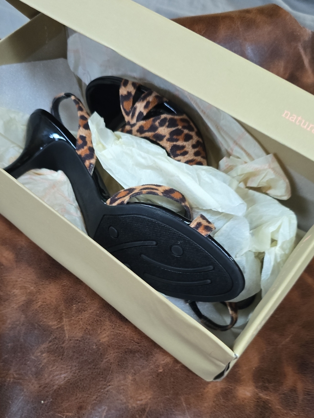 Prisa Leopard Print Strappy Heels - Womens Size 7  Black & Brown